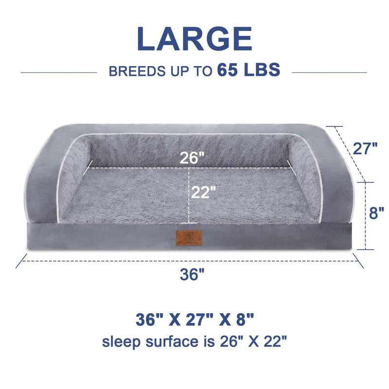 Dog Beds for Large Dogs, Washable Dog Bed Sofa with Removable Cover, Waterproof Dog Bed Couch with Nonslip Bottom, High Bolster Dog Bed, Orthopedic Dog Bed
