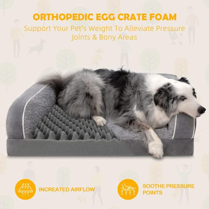 Dog Beds for Large Dogs, Washable Dog Bed Sofa with Removable Cover, Waterproof Dog Bed Couch with Nonslip Bottom, High Bolster Dog Bed, Orthopedic Dog Bed