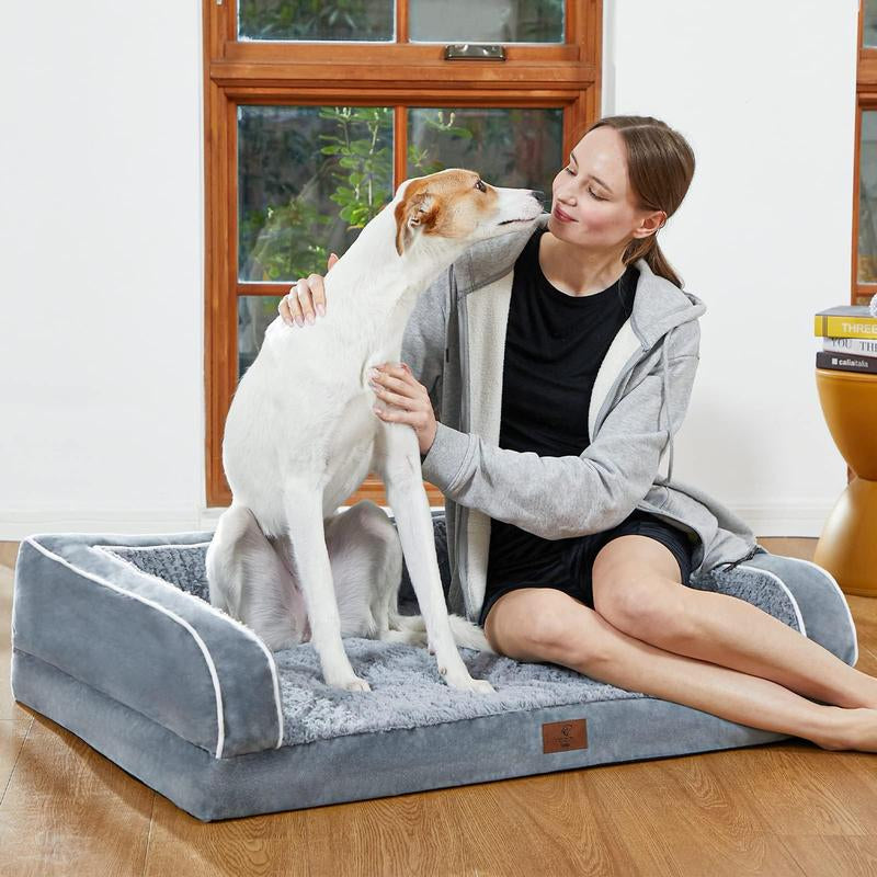 Dog Beds for Large Dogs, Washable Dog Bed Sofa with Removable Cover, Waterproof Dog Bed Couch with Nonslip Bottom, High Bolster Dog Bed, Orthopedic Dog Bed