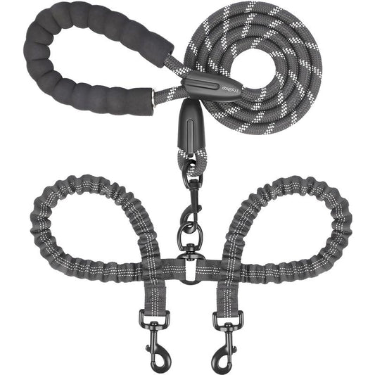 Iyoshop Dual Dog Leash, Double Dog Leash, 360 Swivel No Tangle Walking Leash, Shock Absorbing Bungee for Two Dogs