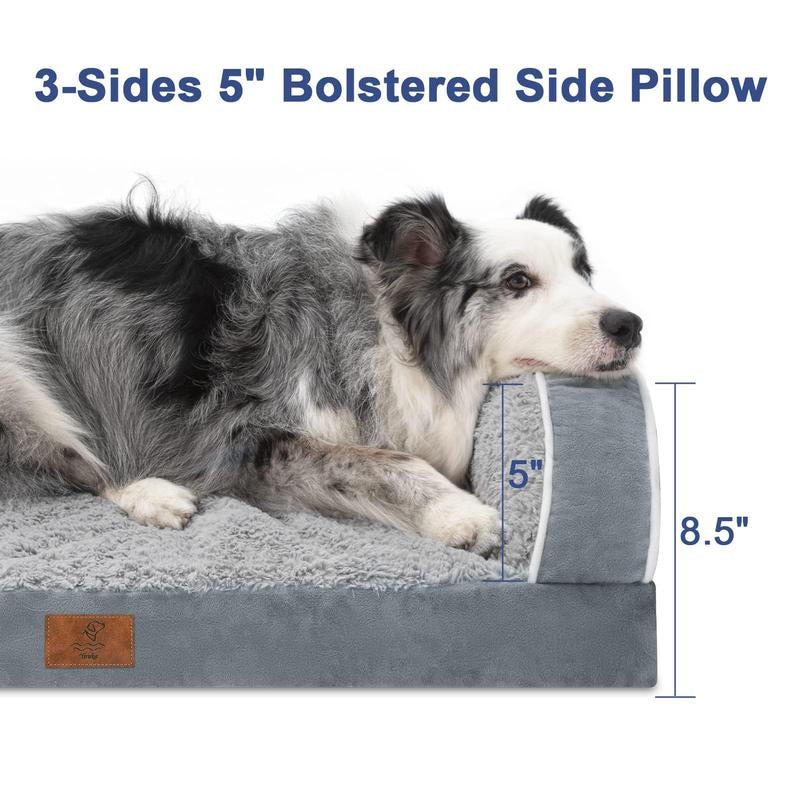 Dog Beds for Large Dogs, Washable Dog Bed Sofa with Removable Cover, Waterproof Dog Bed Couch with Nonslip Bottom, High Bolster Dog Bed, Orthopedic Dog Bed