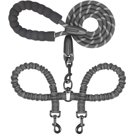 Iyoshop Dual Dog Leash, Double Dog Leash, 360 Swivel No Tangle Walking Leash, Shock Absorbing Bungee for Two Dogs