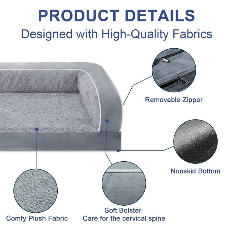 Dog Beds for Large Dogs, Washable Dog Bed Sofa with Removable Cover, Waterproof Dog Bed Couch with Nonslip Bottom, High Bolster Dog Bed, Orthopedic Dog Bed