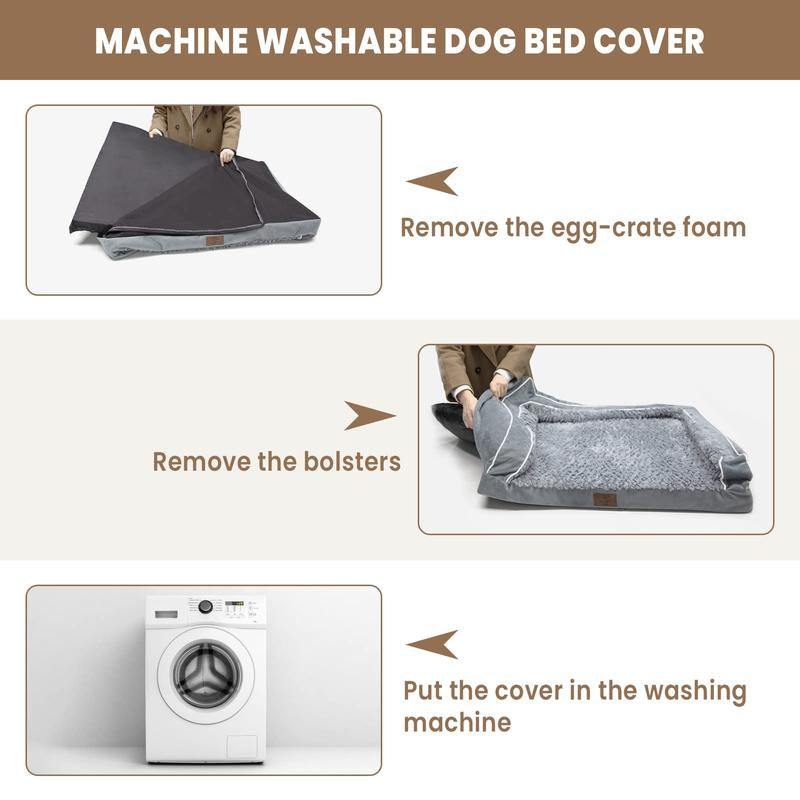 Dog Beds for Large Dogs, Washable Dog Bed Sofa with Removable Cover, Waterproof Dog Bed Couch with Nonslip Bottom, High Bolster Dog Bed, Orthopedic Dog Bed